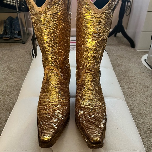 Gold Sequin Women's Boots - Picture 1 of 5